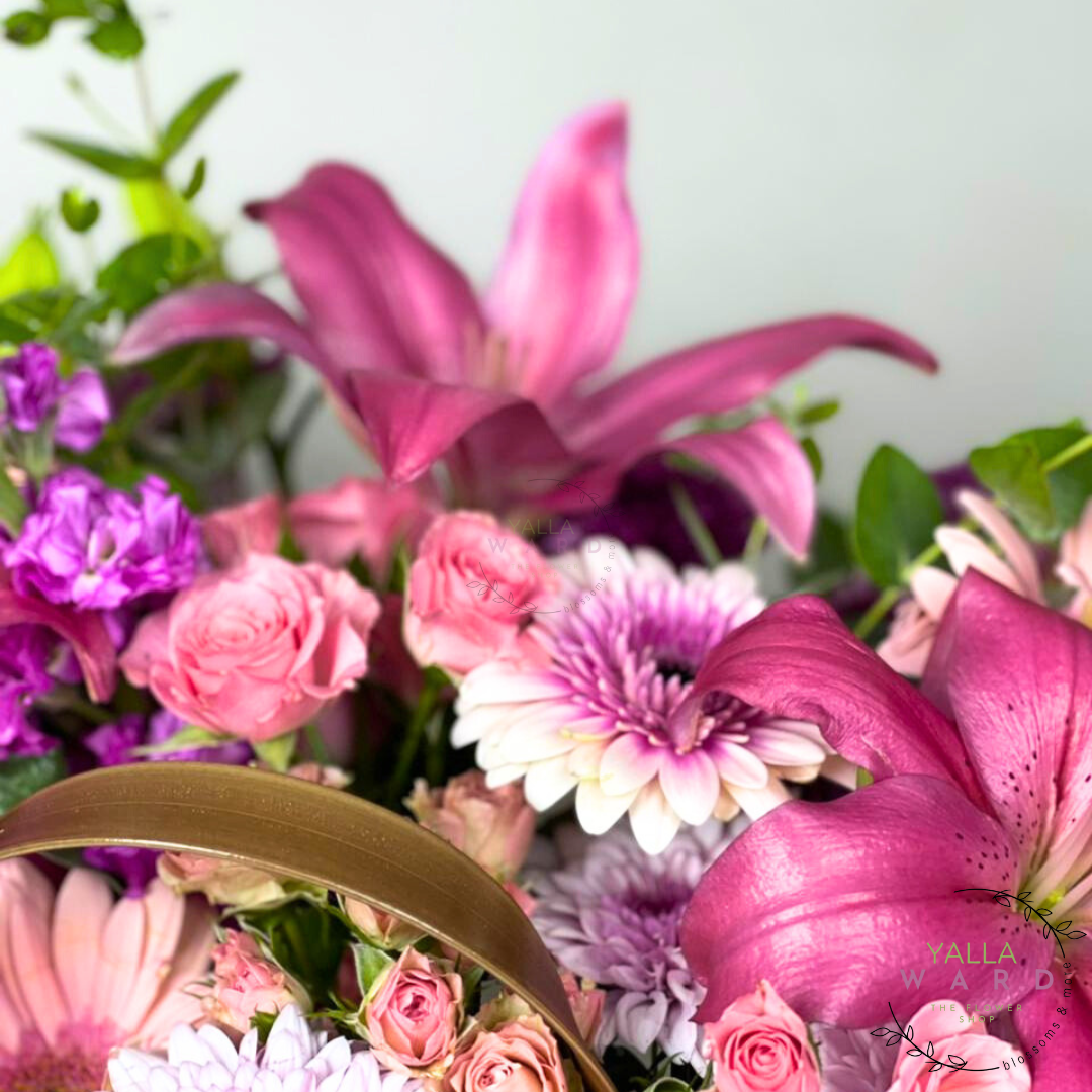Pink Flowers Basket