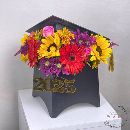 Decorative box with colorful flowers and '2025' on a white background