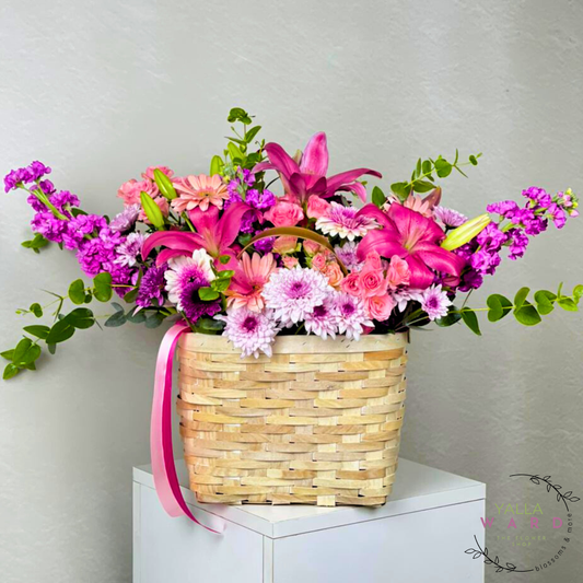 Pink Flowers Basket